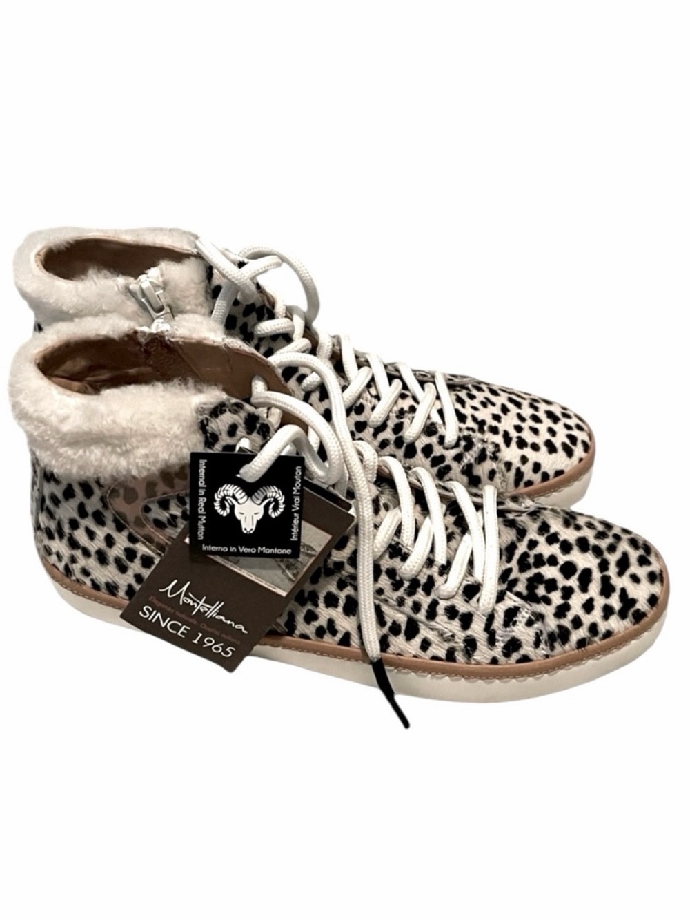 Montelliana 1965 Sandy High Top Sneaker Boots Cow Spot Calf Fur Size 8 New